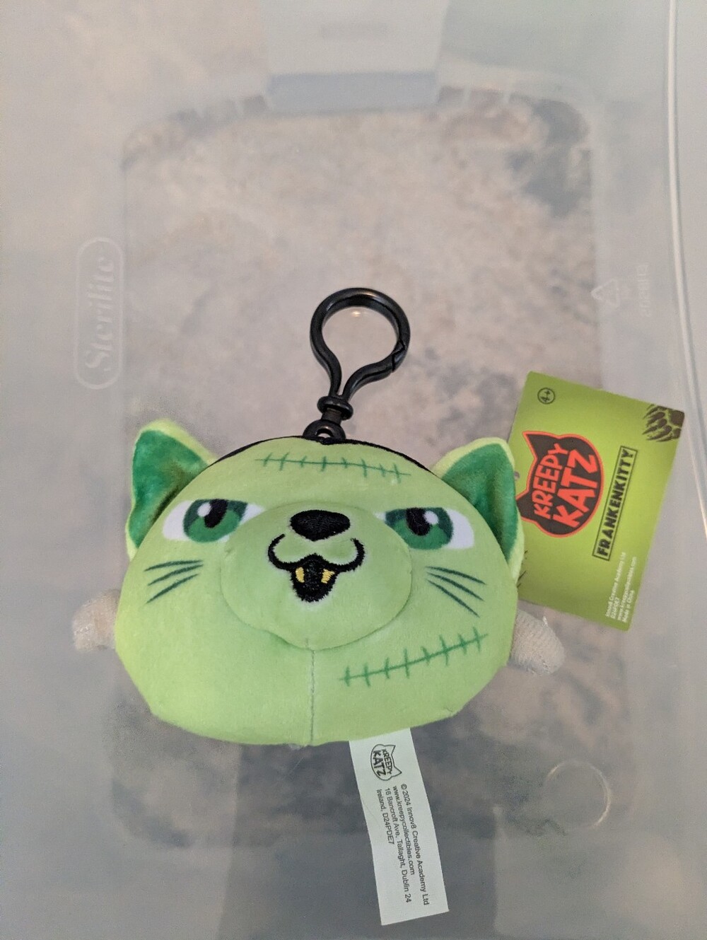 Frankenkitty Green Plush Cat Key Clip